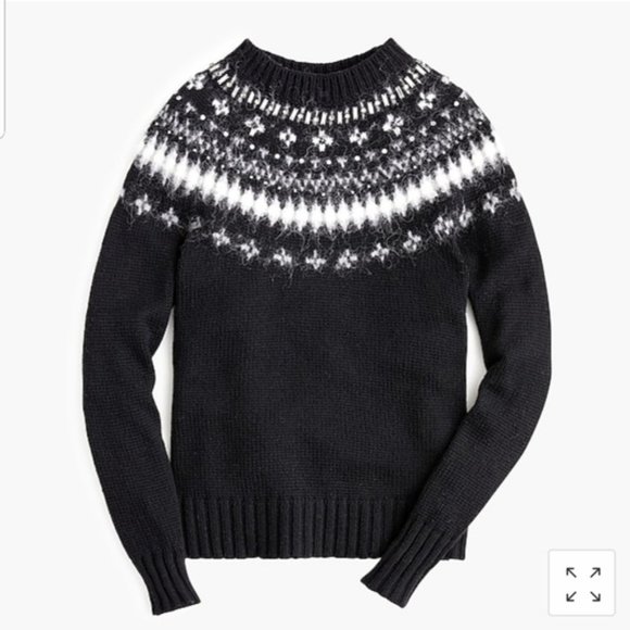 New J. Crew Women Jewel Embellished Fair Isle Sweater Black Extra Small XS - Picture 1 of 3